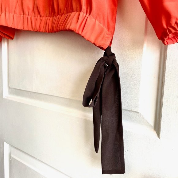 MICHAEL KORS | Women's Side Tie Long Sleeve Scoop Neck Top | Color: Oran… - Picture 2 of 4